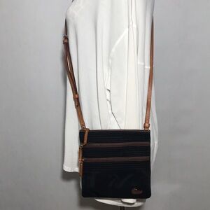 Dooney & Bourke Small Black Crossbody Purse Bag Brown Leather Trim